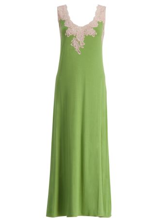 Green lace-trimmed maxi dress