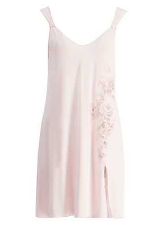 Pink lace-trimmed mini dress