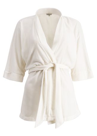 White belted silk-blend kimono