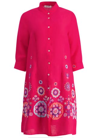 Embroidered linen midi dress