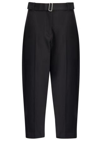 Black tapered cotton-blend trousers