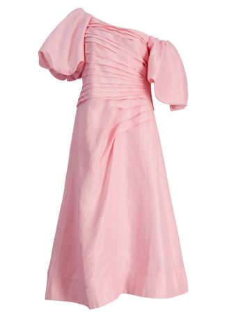 Cadence pink pleated linen-blend midi dress
