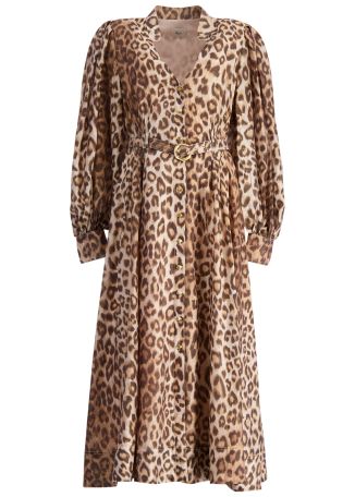 Isabella leopard-print linen-blend midi dress