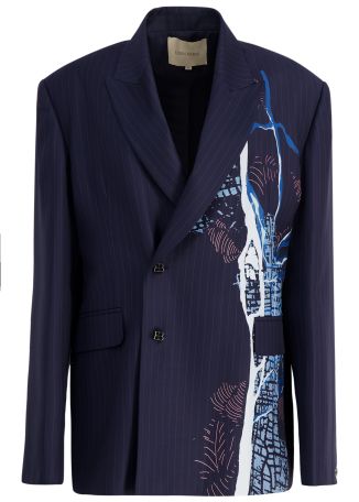 Printed wool-blend blazer