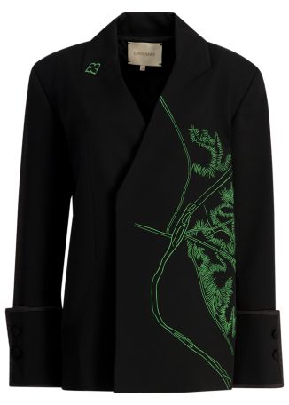 Black embroidered wool-blend blazer
