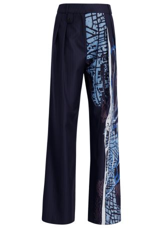 Printed wool-blend trousers