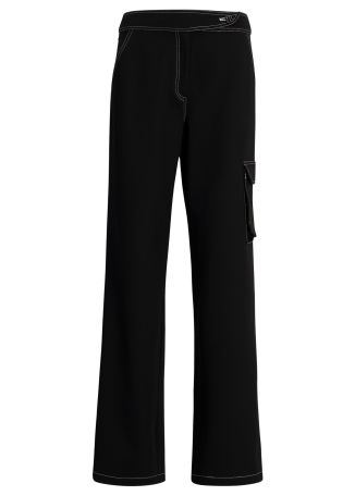 Black straight-leg wool-blend cargo trousers