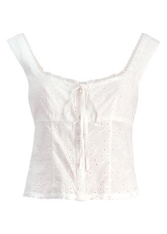 Lou white eyelet-embroidered cotton top