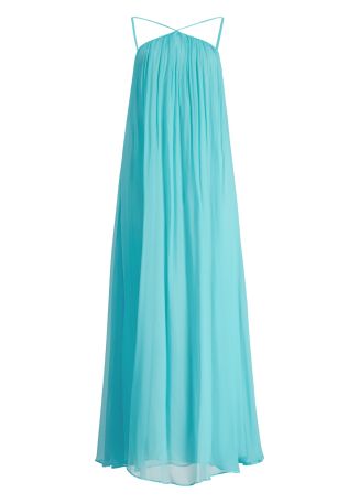 Dasha turquoise gathered chiffon maxi dress