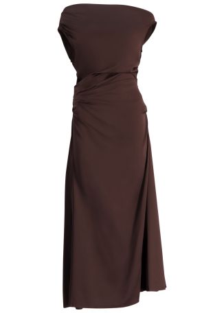 Phare brown off-the-shoulder stretch-silk midi dress