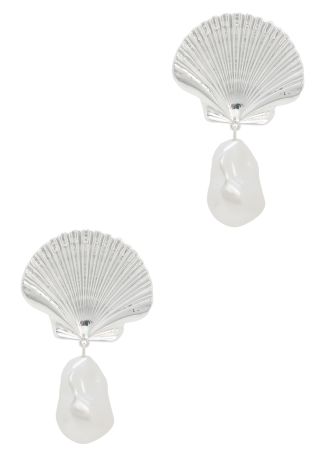 Scallop silver pearl-embellished drop earrings