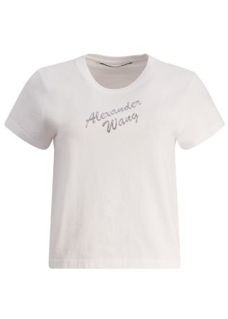 White crystal-embellished cotton t-shirt