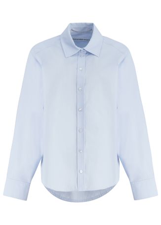 Blue necklace-detail cotton shirt