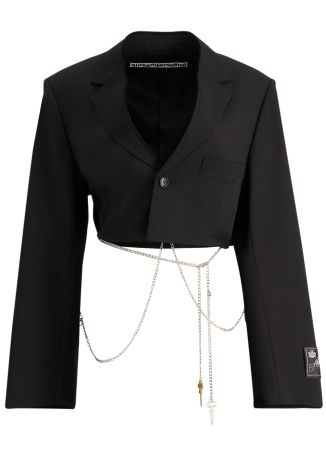 Black cropped wool-blend blazer