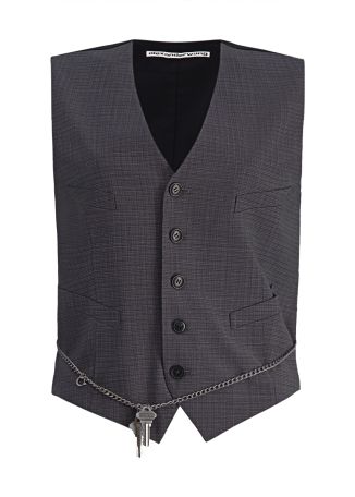 Grey chain-embellished wool-blend vest