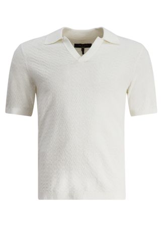 Zuma ivory herringbone-knit cotton-blend polo shirt