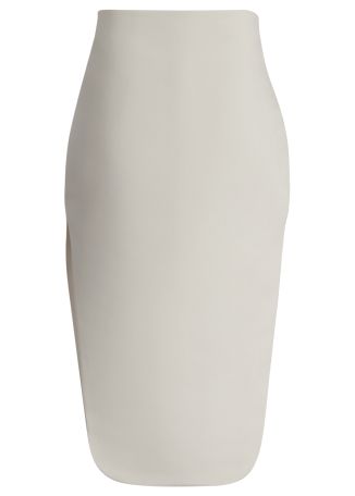 Ivory split satin midi skirt