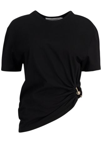 Orbit black draped cotton t-shirt