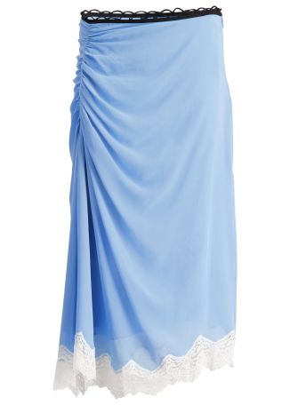Blue lace-trimmed crepe midi skirt