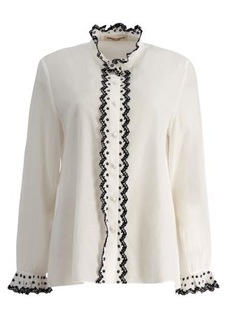 Isla white lace-trimmed cotton-blend blouse
