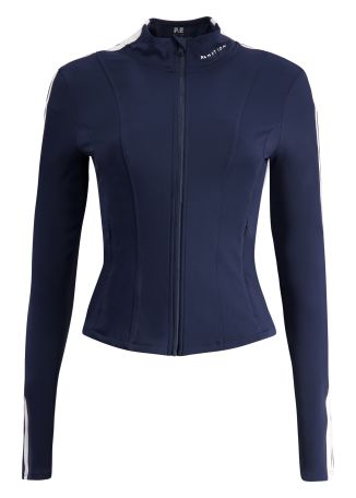 Highgate navy panel-detail stretch-jersey jacket