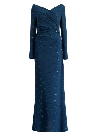 Blue sequin-embellished jersey gown