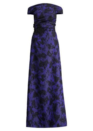 Floral-jacquard wool-blend gown
