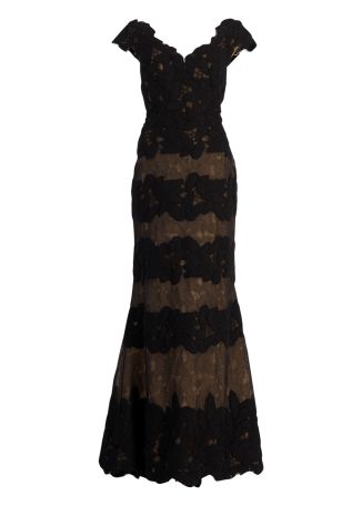 Black lace-embroidered silk-blend gown