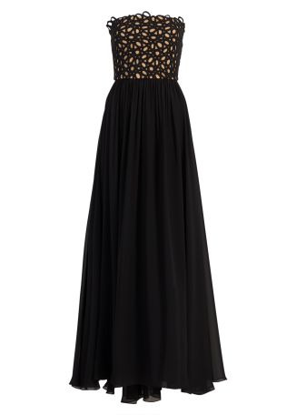 Black embroidered silk-blend gown