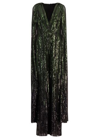 Green sequin-embellished silk-blend jumpsuit
