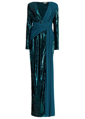 Blue sequin-embellished stretch-jersey maxi dress
