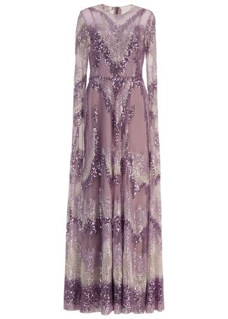 Lilac sequin-embroidered tulle kaftan