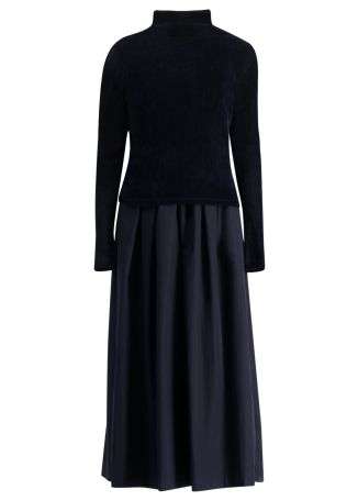 Pastora navy layered velour and cotton-blend maxi dress