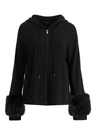 Black hooded wool-blend jacket