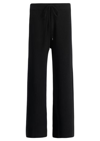 Black straight-leg wool-blend trousers