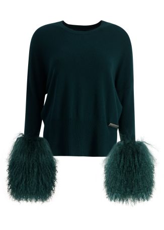 Green shearling-trimmed wool-blend jumper