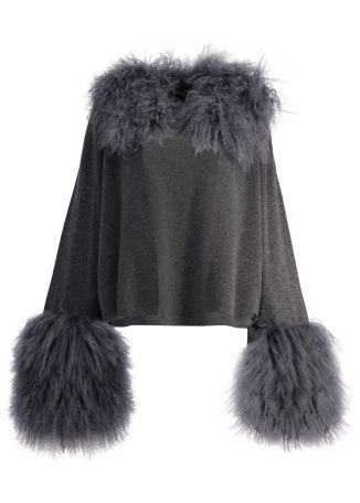 Grey shearling-trimmed wool-blend jacket