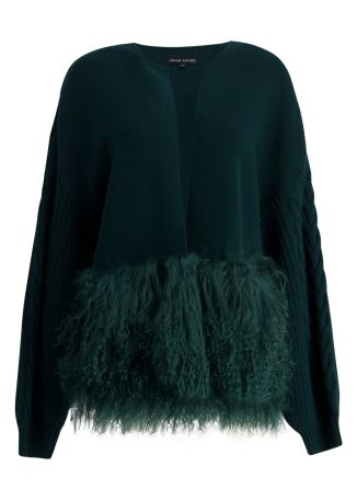 Green shearling-trimmed wool-blend jacket