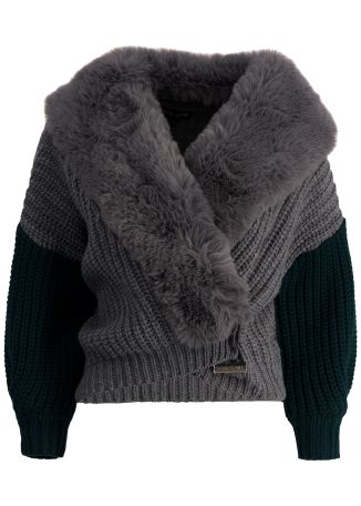 Two-tone wool-blend cardigan