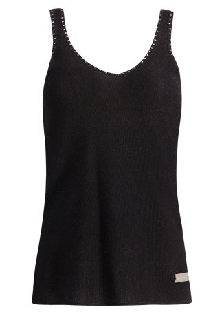 Black crystal-embellished metallic-knit top