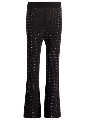 Black crystal-embellished metallic-knit trousers