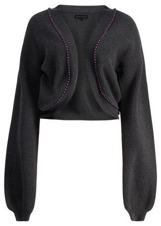 Grey pearl-embellished cotton shrug