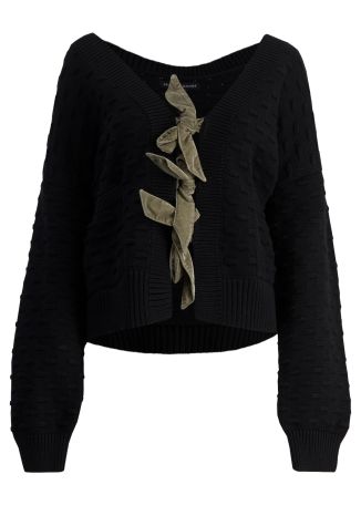 Bow-embellished cotton cardigan