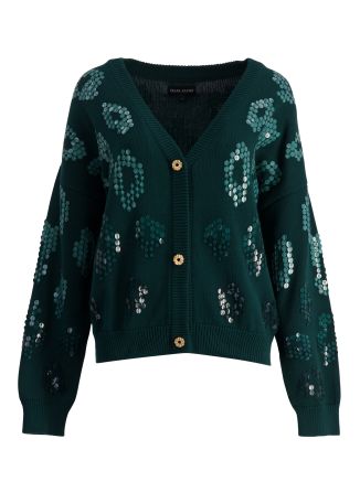 Green sequin-embellished cotton cardigan
