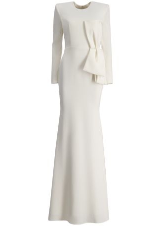 White bow-embellished crepe gown