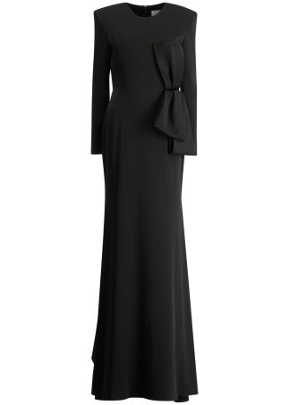 Black bow-embellished crepe gown