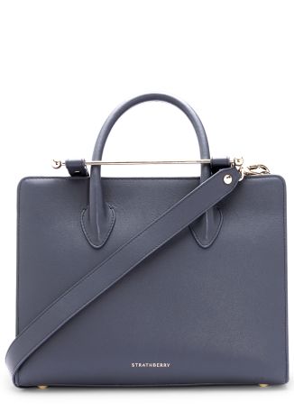 Midi navy leather tote