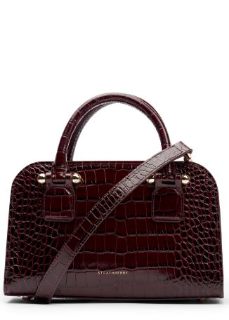 Georgia burgundy croc-embossed leather top handle bag