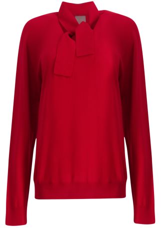 Red scarf-detail wool top