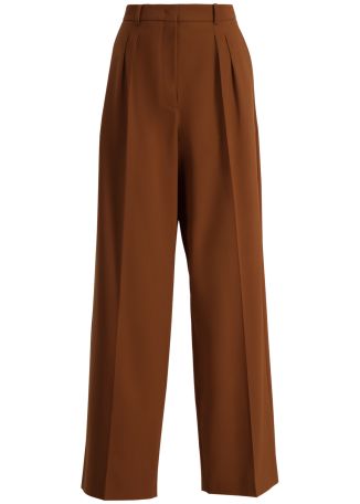 Brown straight-leg wool-blend trousers